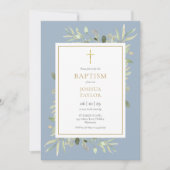 Greenery Dusty Blue Baptism Christening QR Code Einladung (Vorderseite)