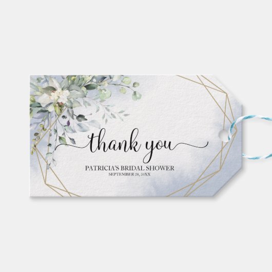 Greenery Dusty Blue Brautparty Geschenkanhänger (Vorderseite (Horizontal))