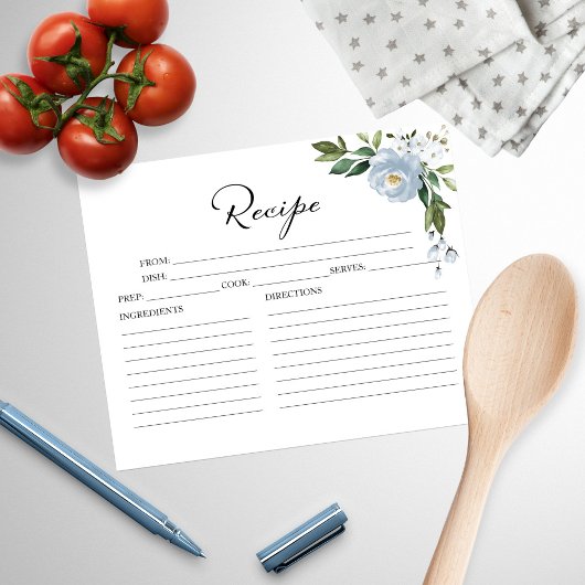 Greenery Dusty Blue Brautparty Recipe Cards