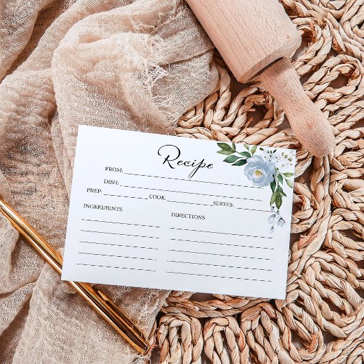 Greenery Dusty Blue Brautparty Recipe Cards Einladung