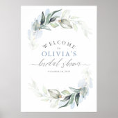 Greenery Dusty Blue Elegantes Brautparty Poster (Vorne)