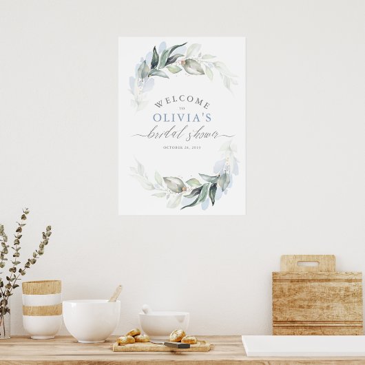 Greenery Dusty Blue Elegantes Brautparty Poster (Küche)