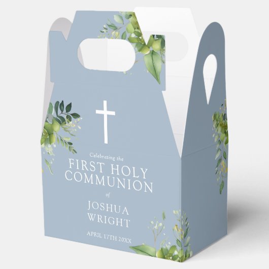 Greenery Dusty Blue First Holy Communion Geschenkschachtel (Geöffnet)