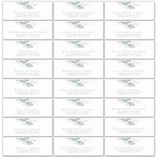 Greenery Dusty Blue Guest Name Address Labels (Vorderseite)