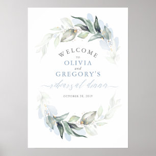 Greenery Dusty Blue Probe Dinner Begrüßung Poster