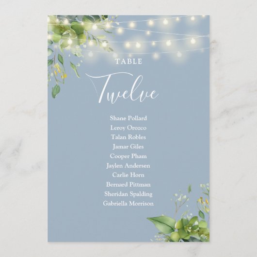 Greenery Dusty Blue Seating Plan Tischnummer (Rückseite)