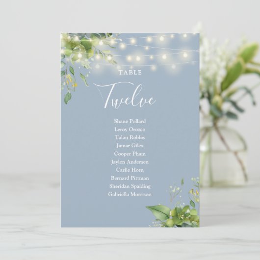 Greenery Dusty Blue Seating Plan Tischnummer (Stehend Vorderseite)