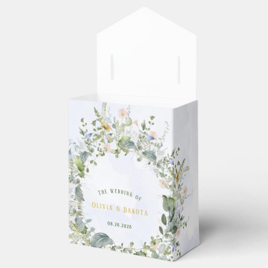 Greenery Dusty Blue Watercolor Wildblumen Hochzeit Geschenkschachtel (Geöffnet)