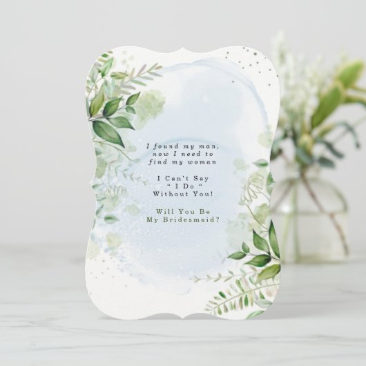 Greenery Dusty Blue werden Sie mein Bridesmaid Inv Einladung (Stehend Vorderseite)