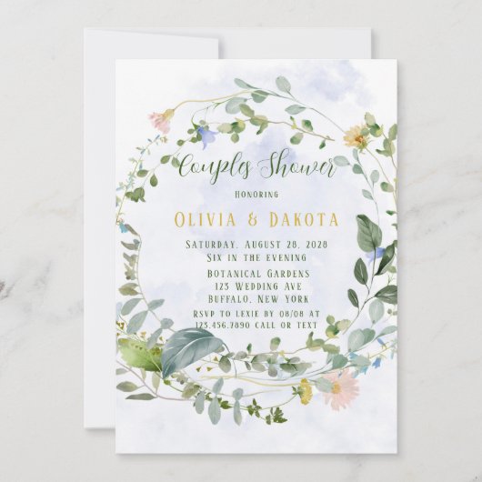 Greenery Dusty Blue Wildblumen Paare Dusche Einladung (Vorderseite)