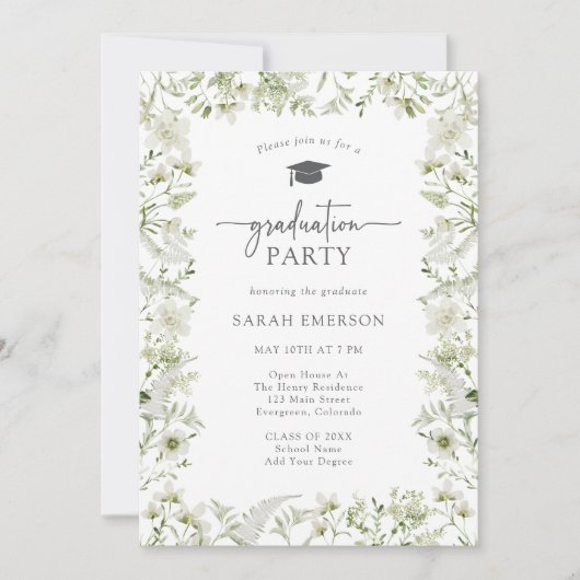 Greenery Elegant Abschluss Einladung (Vorderseite)