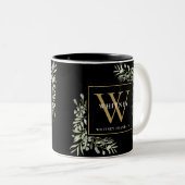 Greenery Elegant Black Gold Personalisiert Monogra Zweifarbige Tasse (VorderseiteRechts)