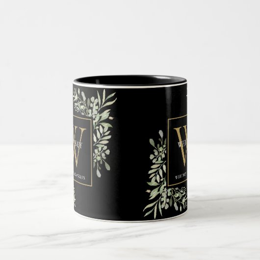 Greenery Elegant Black Gold Personalisiert Monogra Zweifarbige Tasse (Mittel)