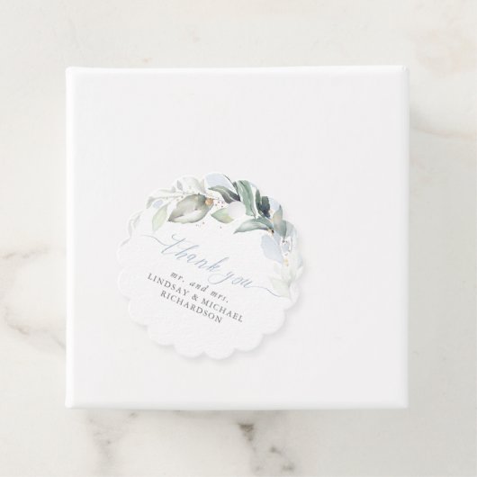 Greenery Elegant Dusty Blue Wedding Vielen Dank Geschenkanhänger (Beispiel)