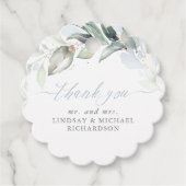 Greenery Elegant Dusty Blue Wedding Vielen Dank Geschenkanhänger (Vorderseite)
