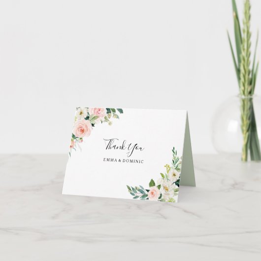 Greenery Elegant Floral Danke Karte (Vorderseite)