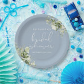 Greenery Elegant Floral Dusty Blue Brautparty Pappteller (Party)