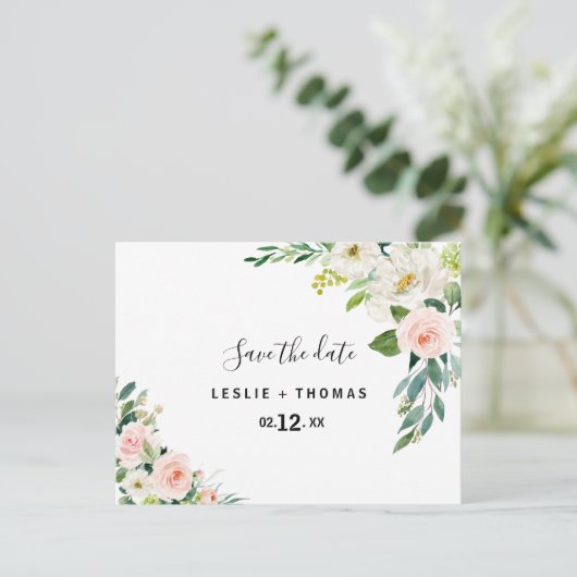 Greenery Elegant Floral Save the Date Postkarte (Stehend Vorderseite)