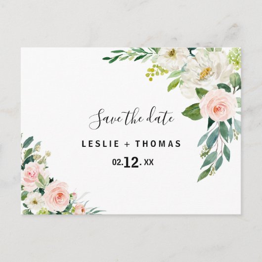 Greenery Elegant Floral Save the Date Postkarte (Vorderseite)