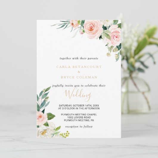 Greenery Elegant Floral Wedding Einladung (Stehend Vorderseite)