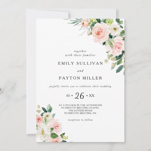 Greenery Elegant Floral Wedding Einladung (Vorderseite)