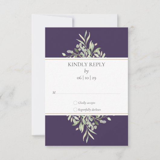 Greenery Elegant Lila Wedding RSVP Card (Vorderseite)