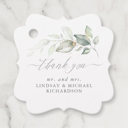 Greenery Elegant Romantic Wedding Vielen Dank Geschenkanhänger (Vorderseite)