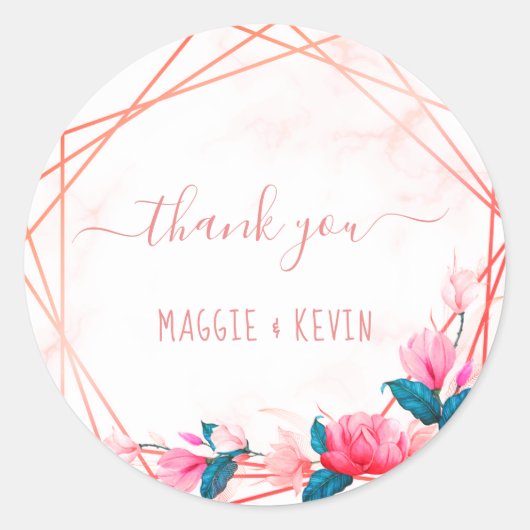 Greenery Elegant Rose Gold Geometric Frame Classic Runder Aufkleber (Vorderseite)