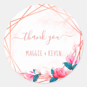 Greenery Elegant Rose Gold Geometric Frame Classic Runder Aufkleber