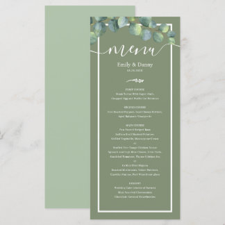 Greenery Elegant Sage Green Botanical Wedding Menu Menükarte