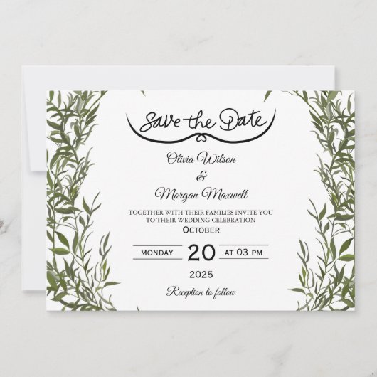 Greenery Elegant Save The Date Invitation Einladung (Vorderseite)