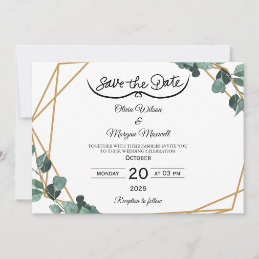Greenery Elegant Save The Date Invitation Einladung (Vorderseite)