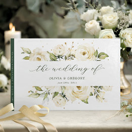 Greenery Elegant White Rosa Hochzeit mit Blumen Gästebuch
