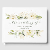 Greenery Elegant White Rosa Hochzeit mit Blumen Gästebuch (Vorderseite)