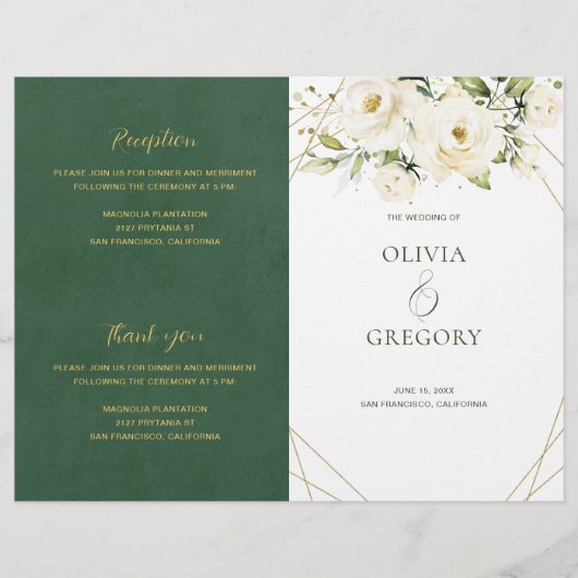 Greenery Elegant White Wedding Programm (Vorderseite)