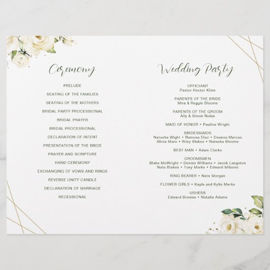Greenery Elegant White Wedding Programm (Rückseite)
