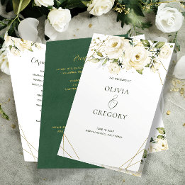 Greenery Elegant White Wedding Programm