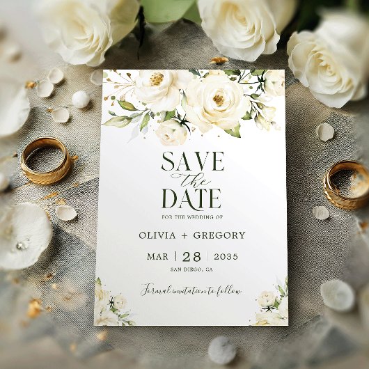 Greenery Elegant White Wedding Save The Date