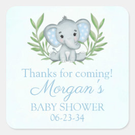 Greenery Elephant Blue Boy Baby Shower Square Stic Quadratischer Aufkleber