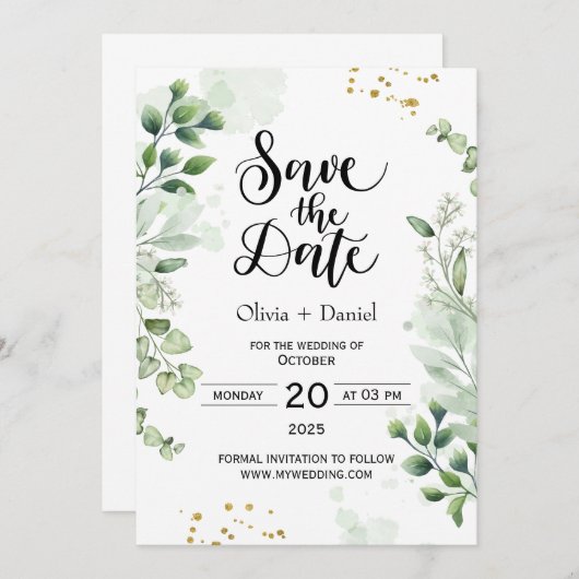 Greenery Elopement Wedding Date Invitation Einladung (Vorne/Hinten)