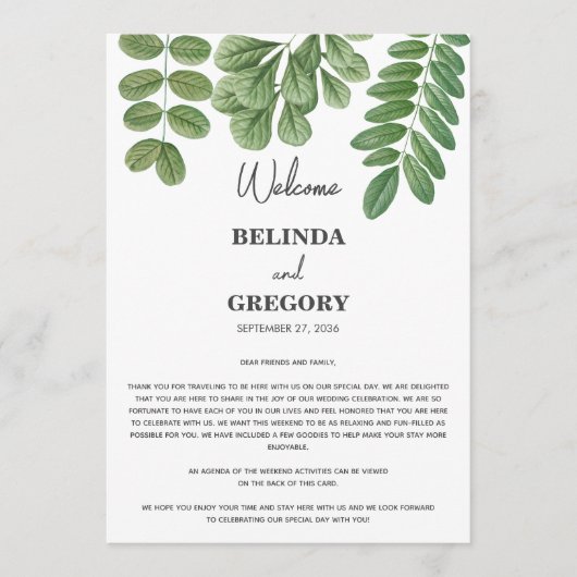 Greenery Emerald Green Wedding Tour Programm (Vorderseite)