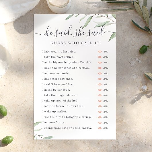 Greenery Er sagte, sie sagte Brautparty-Spiel