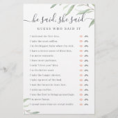 Greenery Er sagte, sie sagte Brautparty-Spiel (Vorderseite)