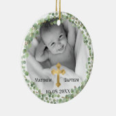 Greenery Eucalyptus Baby Baptism Foto Keramik Ornament (Rechts)