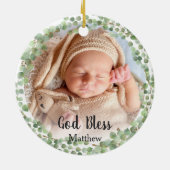 Greenery Eucalyptus Baby Baptism Foto Keramik Ornament (Hinten)