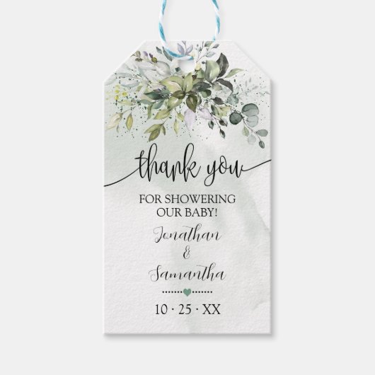 Greenery Eucalyptus Baby Shower Favor Tag Geschenkanhänger (Vorderseite)
