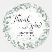 Greenery Eucalyptus Baby Shower Runder Aufkleber (Vorderseite)