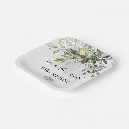 Greenery Eucalyptus Baby Shower Square Pappteller (Gewinkelt)