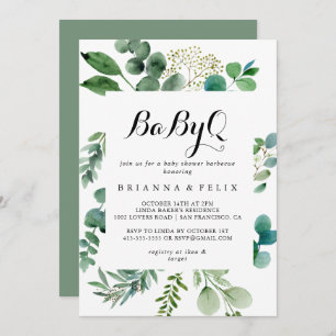 Greenery Eucalyptus BabyQ Baby Shower Barbecue Einladung