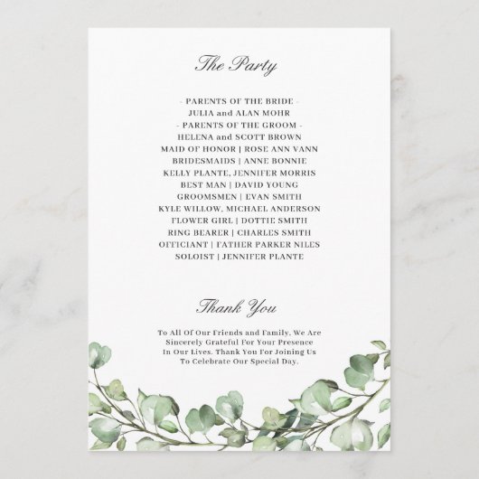 Greenery Eucalyptus Blätter Geometric Wedding Programm (Rückseite)